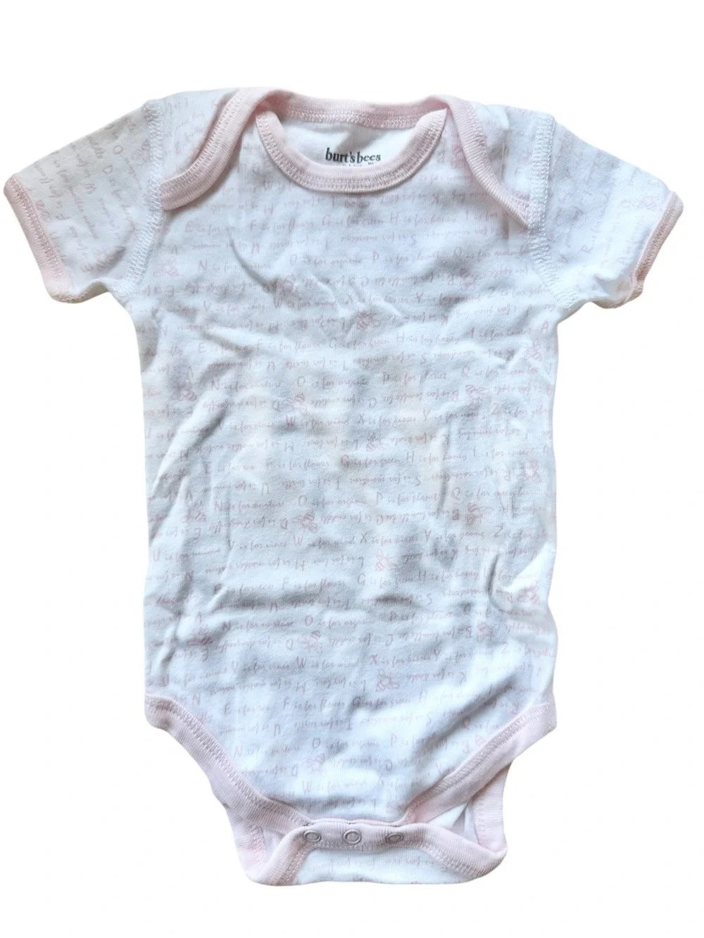 Burt’s Bees short sleeve onesie bodysuit lot in pale pink and white size 0-3 mo